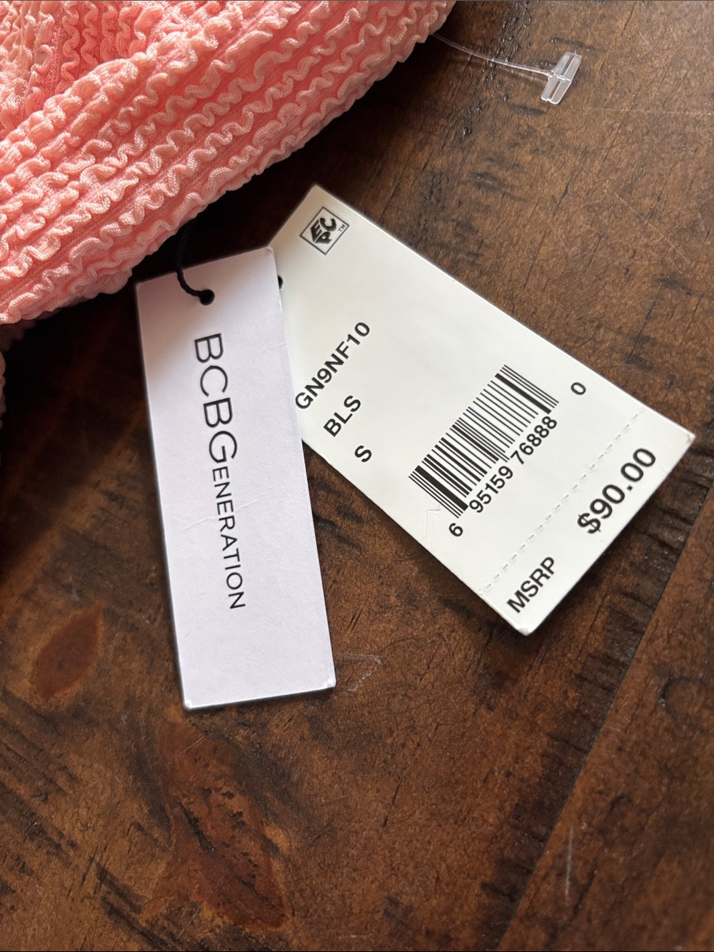 BCBGeneration High Cut Cheeky Textured One-Piece Swimsuit S Peach - Picture 3 of 8